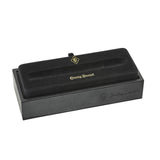 Open black Conway Stewart presentation box with velvet pen tray, shown empty